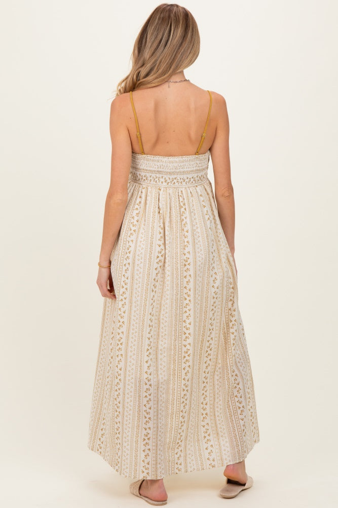 Gold Bohemian Dream Crochet Cotton Maternity Maxi Dress