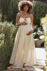 Gold Bohemian Dream Crochet Cotton Maternity Maxi Dress