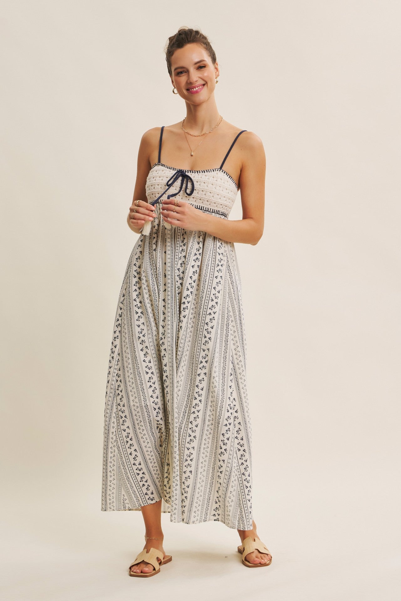 Navy Bohemian Dream Crochet Cotton Maxi Dress