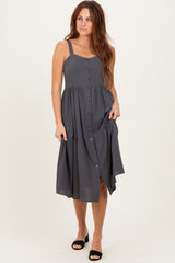 Charcoal Sleeveless Button Down Tiered Maternity Midi Dress