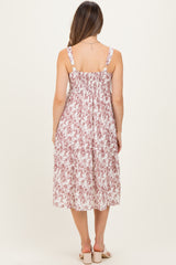 Burgundy Floral Button Down Tiered Maternity Dress