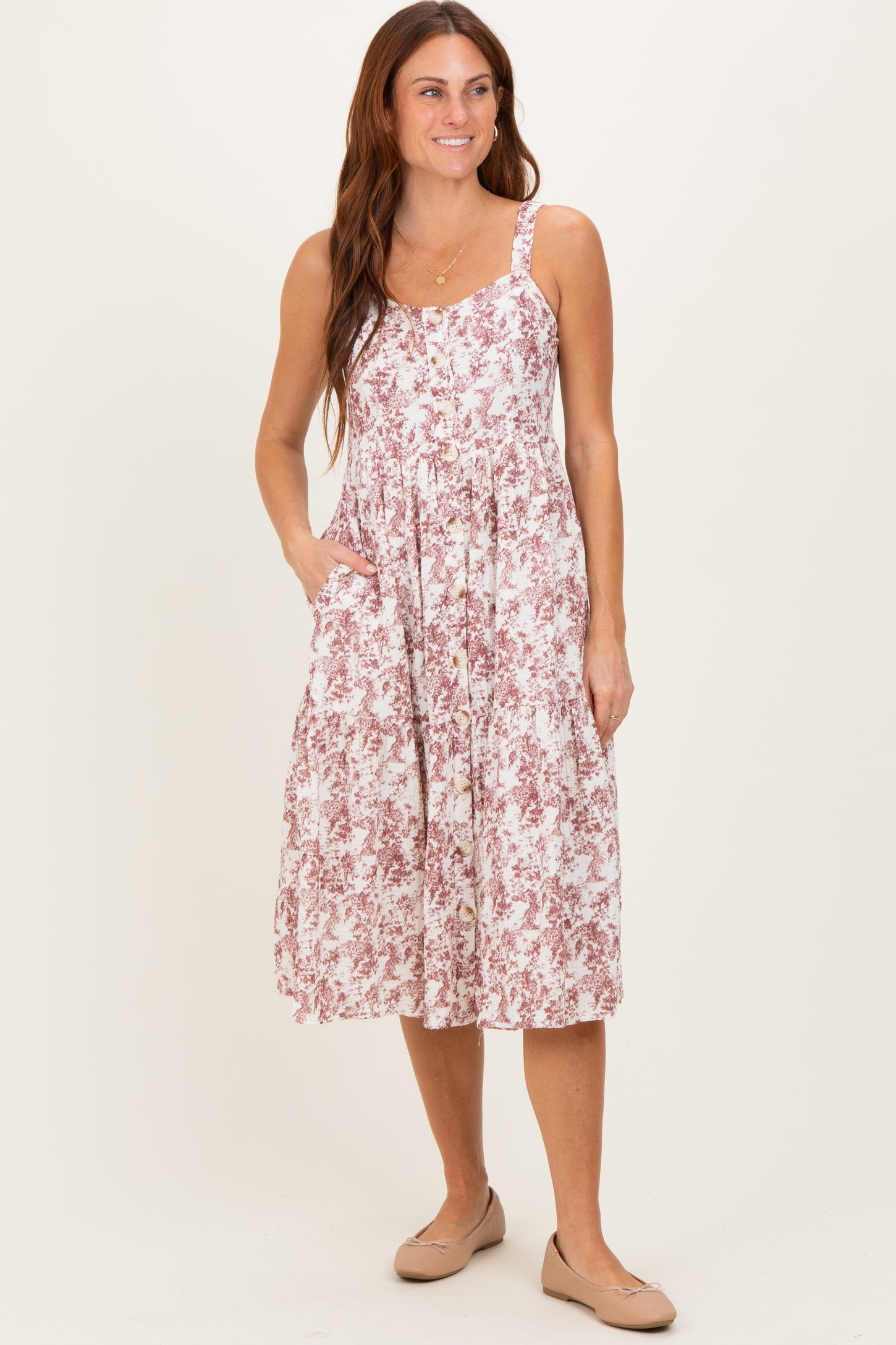 Burgundy Floral Button Down Tiered Dress