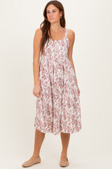 Burgundy Floral Button Down Tiered Dress