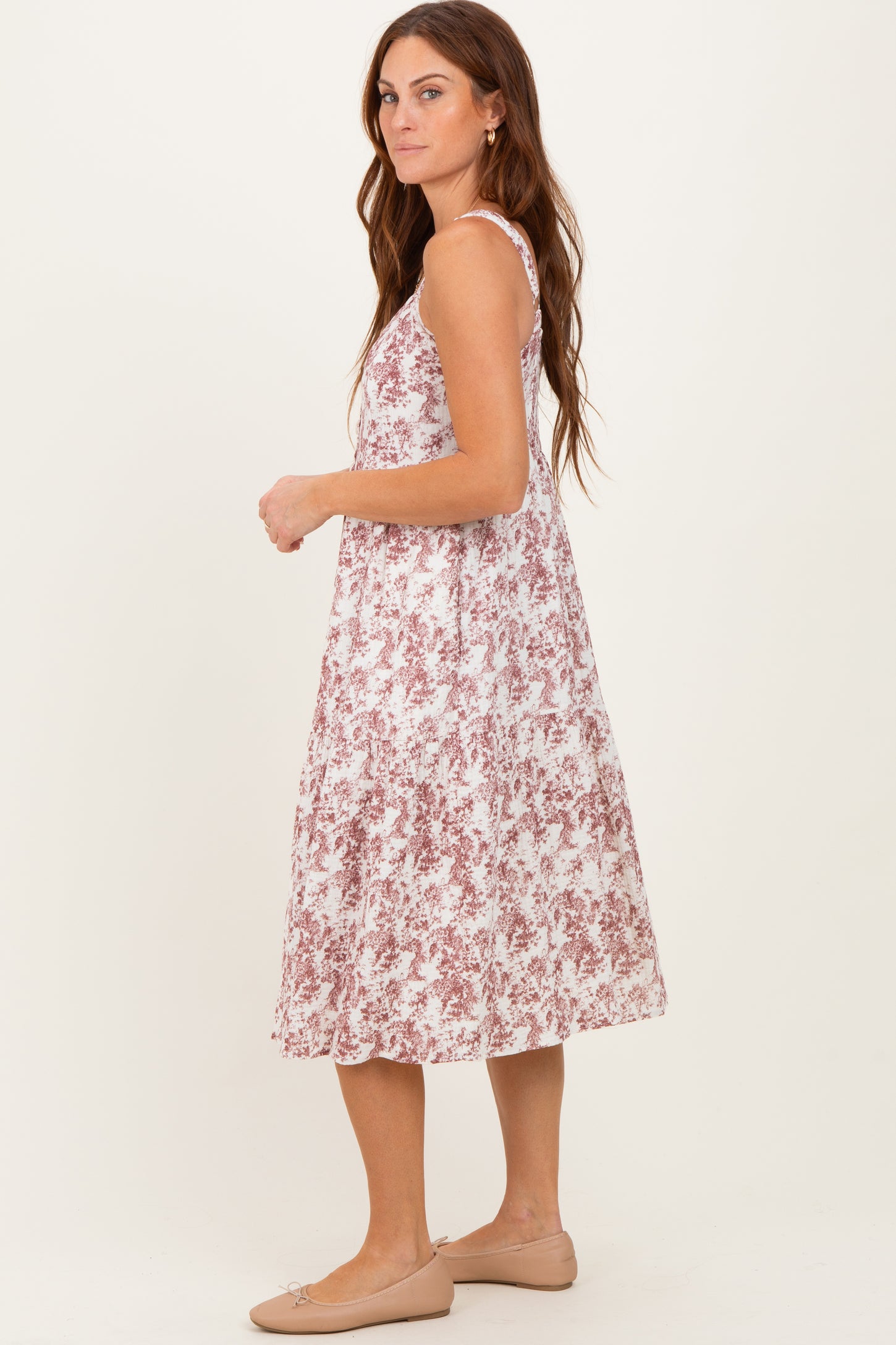 Burgundy Floral Button Down Tiered Dress