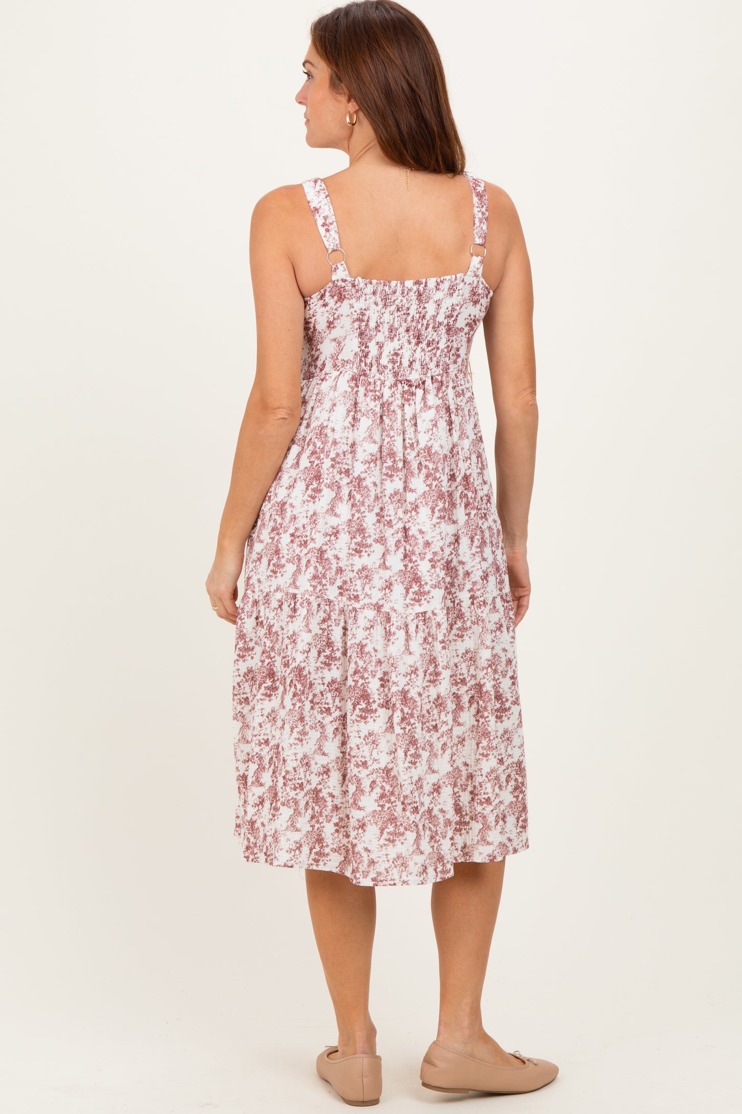 Burgundy Floral Button Down Tiered Dress