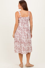 Burgundy Floral Button Down Tiered Dress