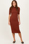 Maroon Ribbed Mock Neck Midi Dress