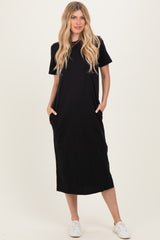Black Cotton T-Shirt Maternity Midi Dress