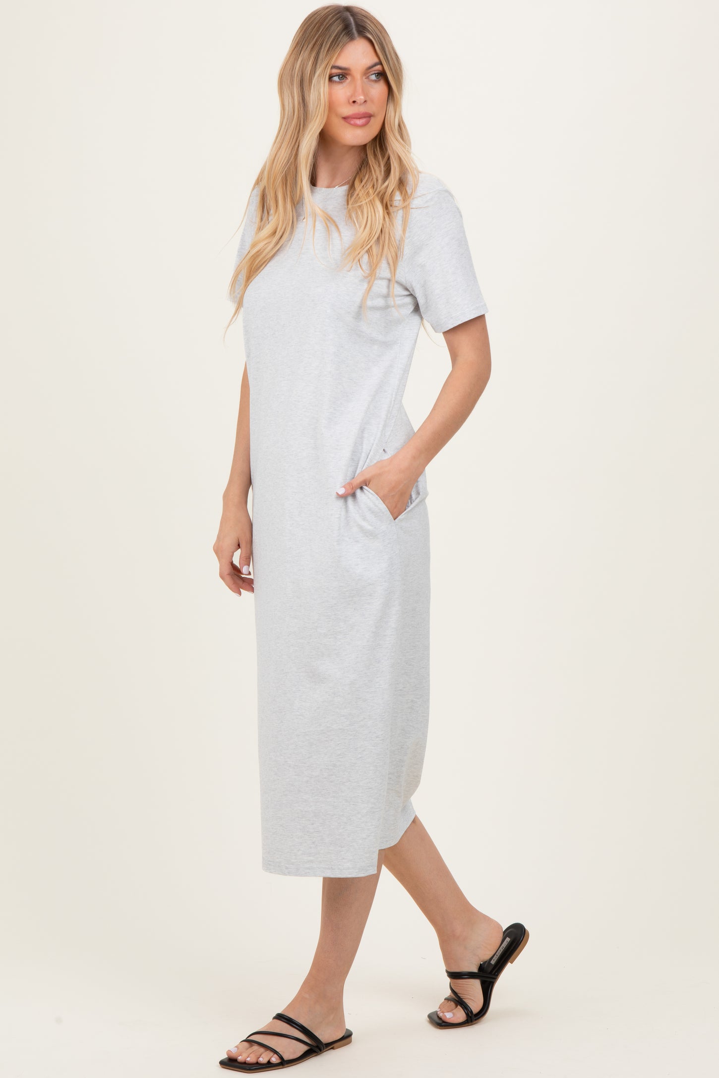Heather Grey Cotton T-Shirt Midi Dress