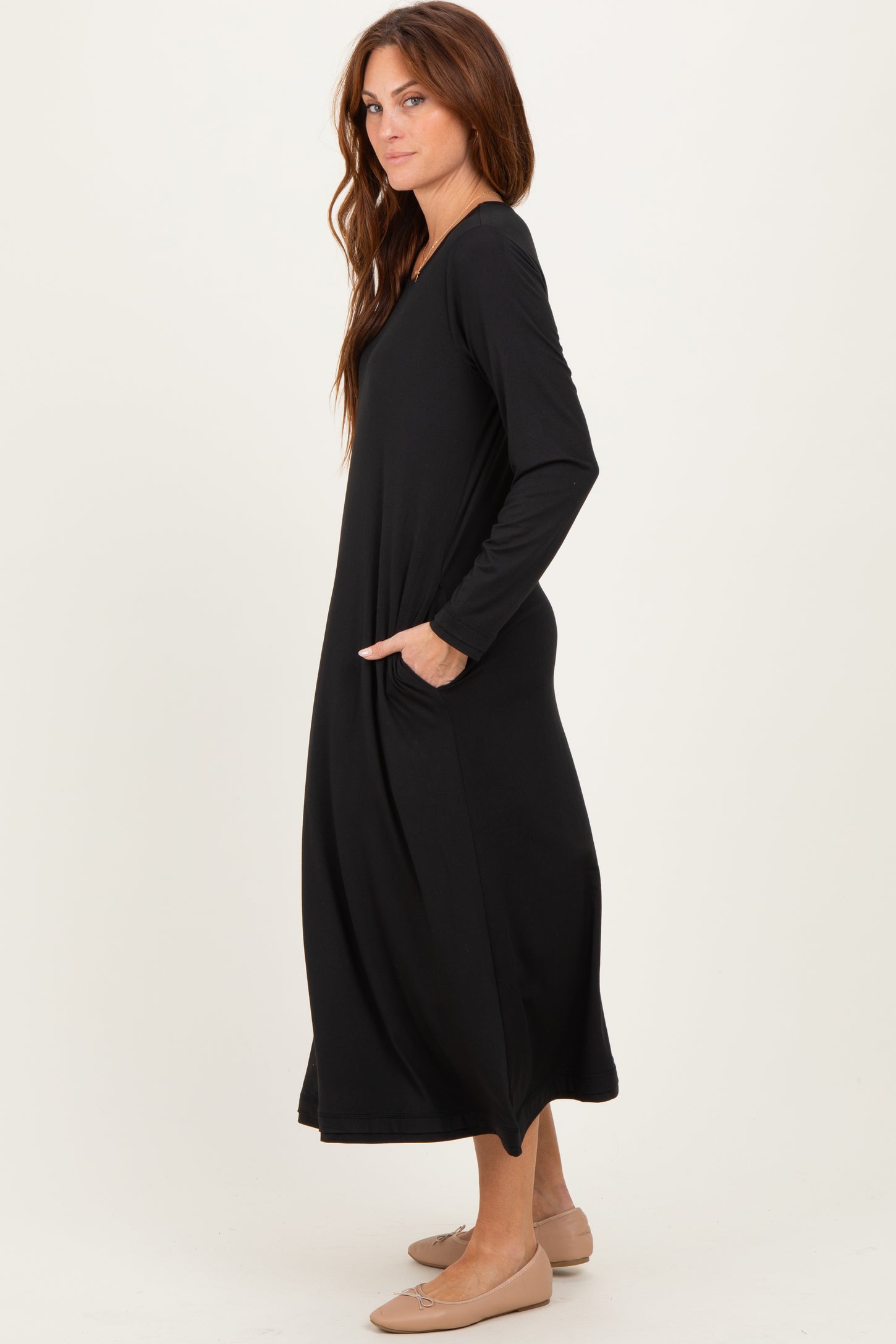 Black Relaxed Fit Long Sleeve Basic Dress