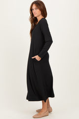 Black Relaxed Fit Long Sleeve Basic Dress