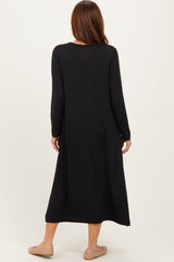 Black Relaxed Fit Long Sleeve Basic Dress