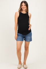 Blue Raw Hem Maternity Jean Shorts