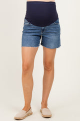 Blue Raw Hem Maternity Jean Shorts