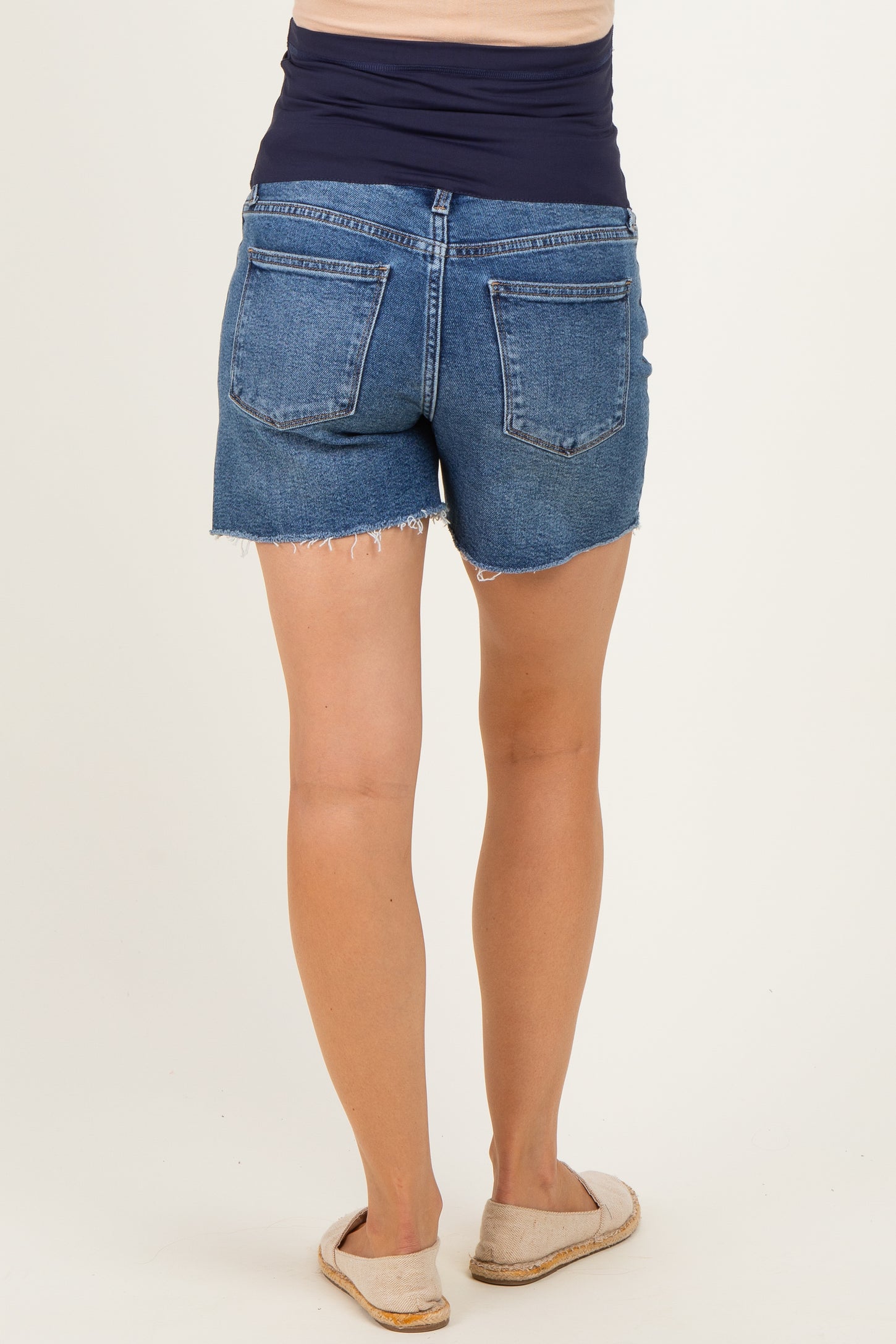 Blue Raw Hem Maternity Jean Shorts