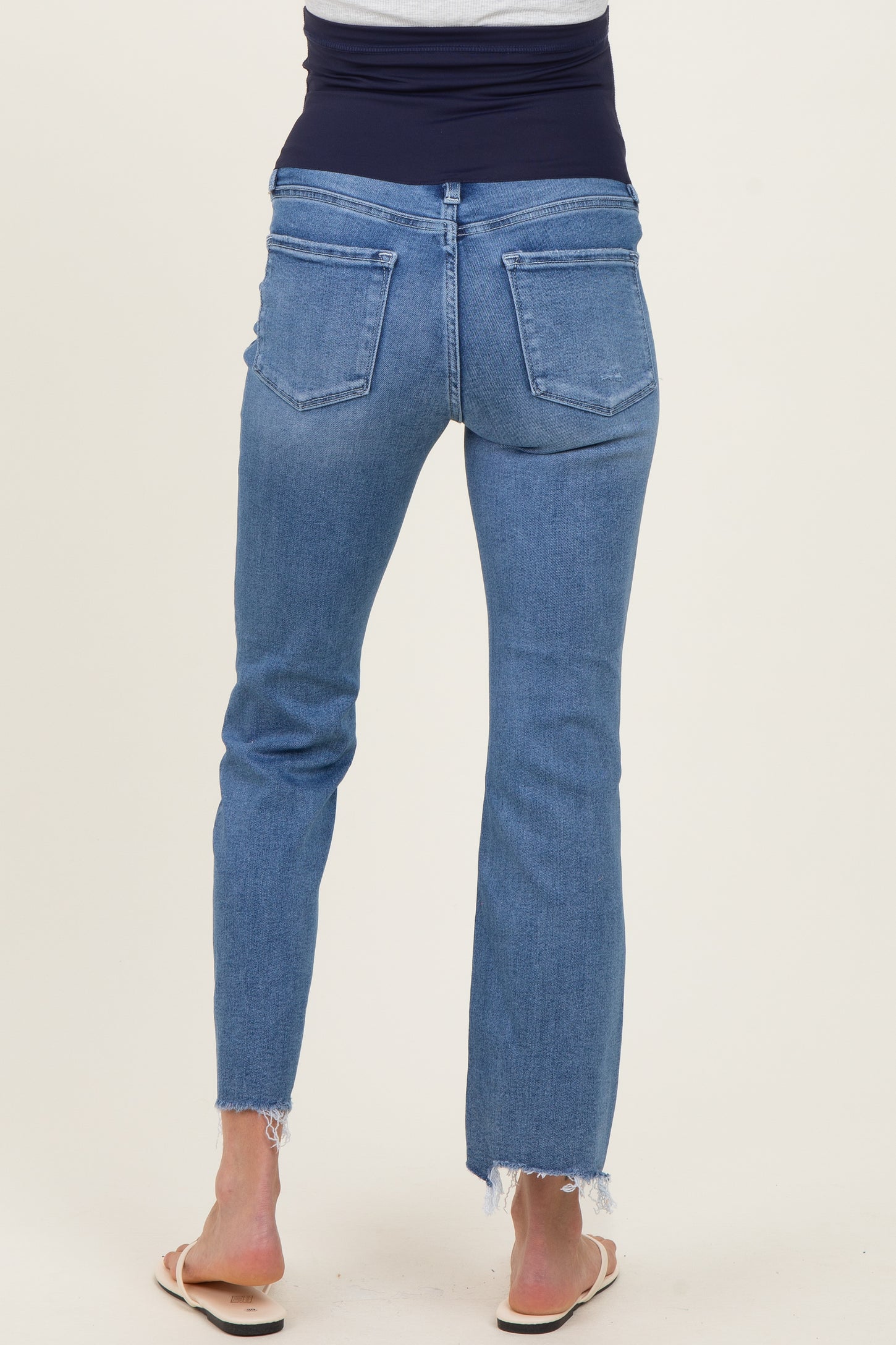 Blue Distressed Frayed Hem Kick Flare Maternity Jeans