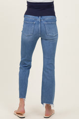 Blue Distressed Frayed Hem Kick Flare Maternity Jeans