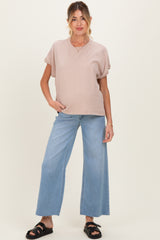 Light Blue Raw Hem Ankle Wide Leg Maternity Jeans