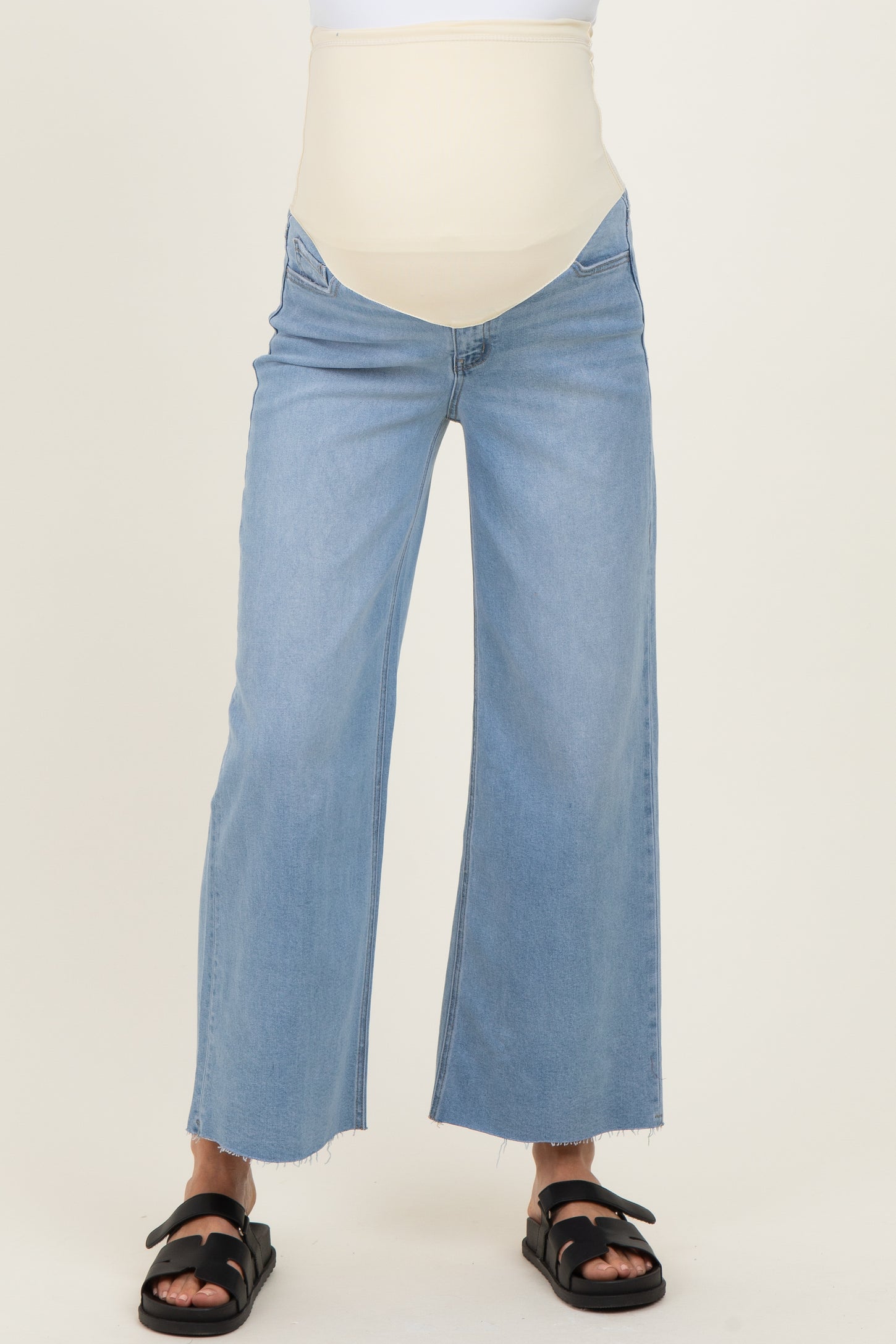 Light Blue Raw Hem Ankle Wide Leg Maternity Jeans