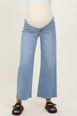 Light Blue Raw Hem Ankle Wide Leg Maternity Jeans