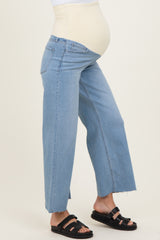 Light Blue Raw Hem Ankle Wide Leg Maternity Jeans