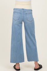 Light Blue Raw Hem Ankle Wide Leg Maternity Jeans