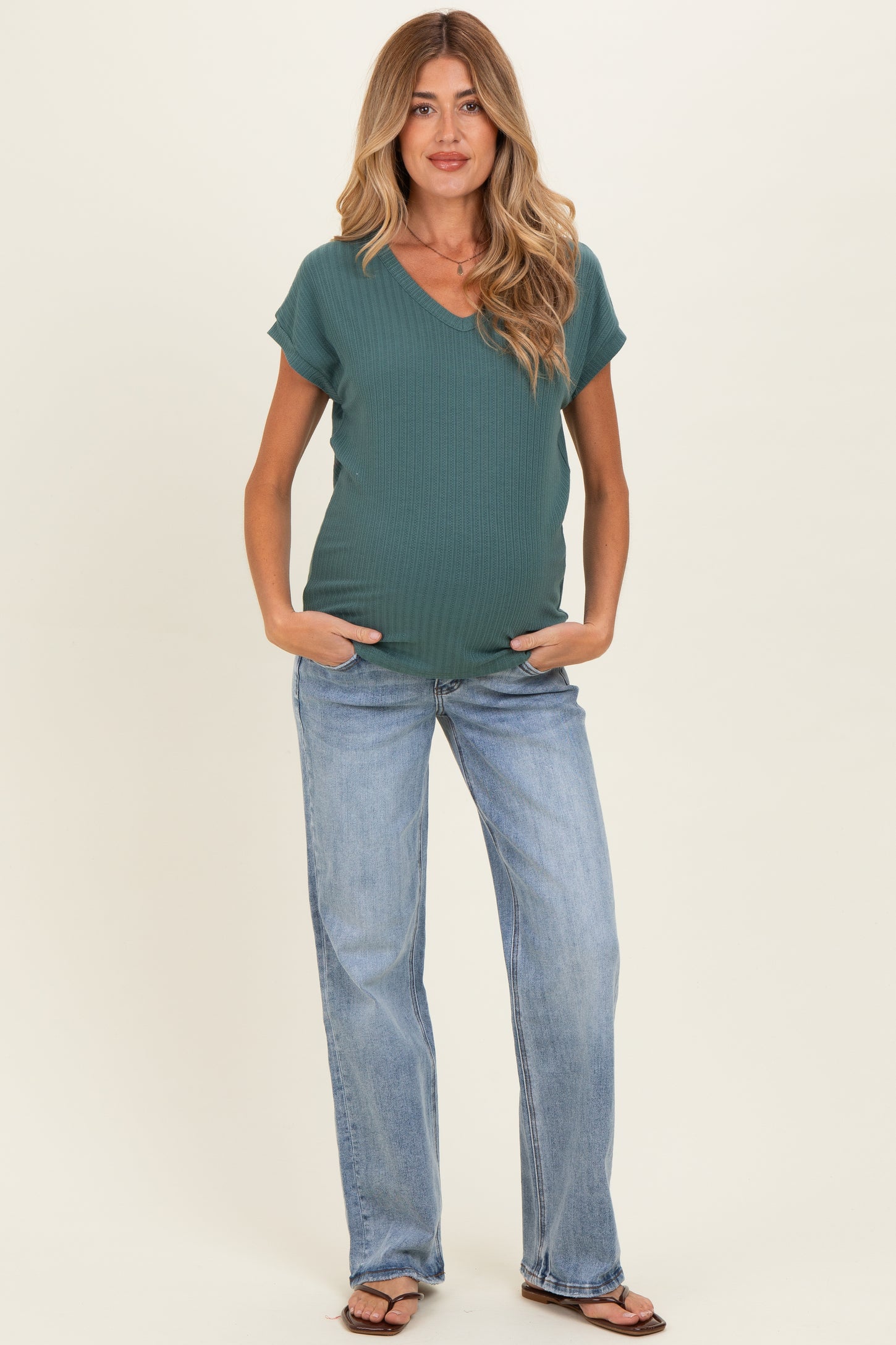 Blue Vintage Wash Slim Wide Leg Maternity Jeans