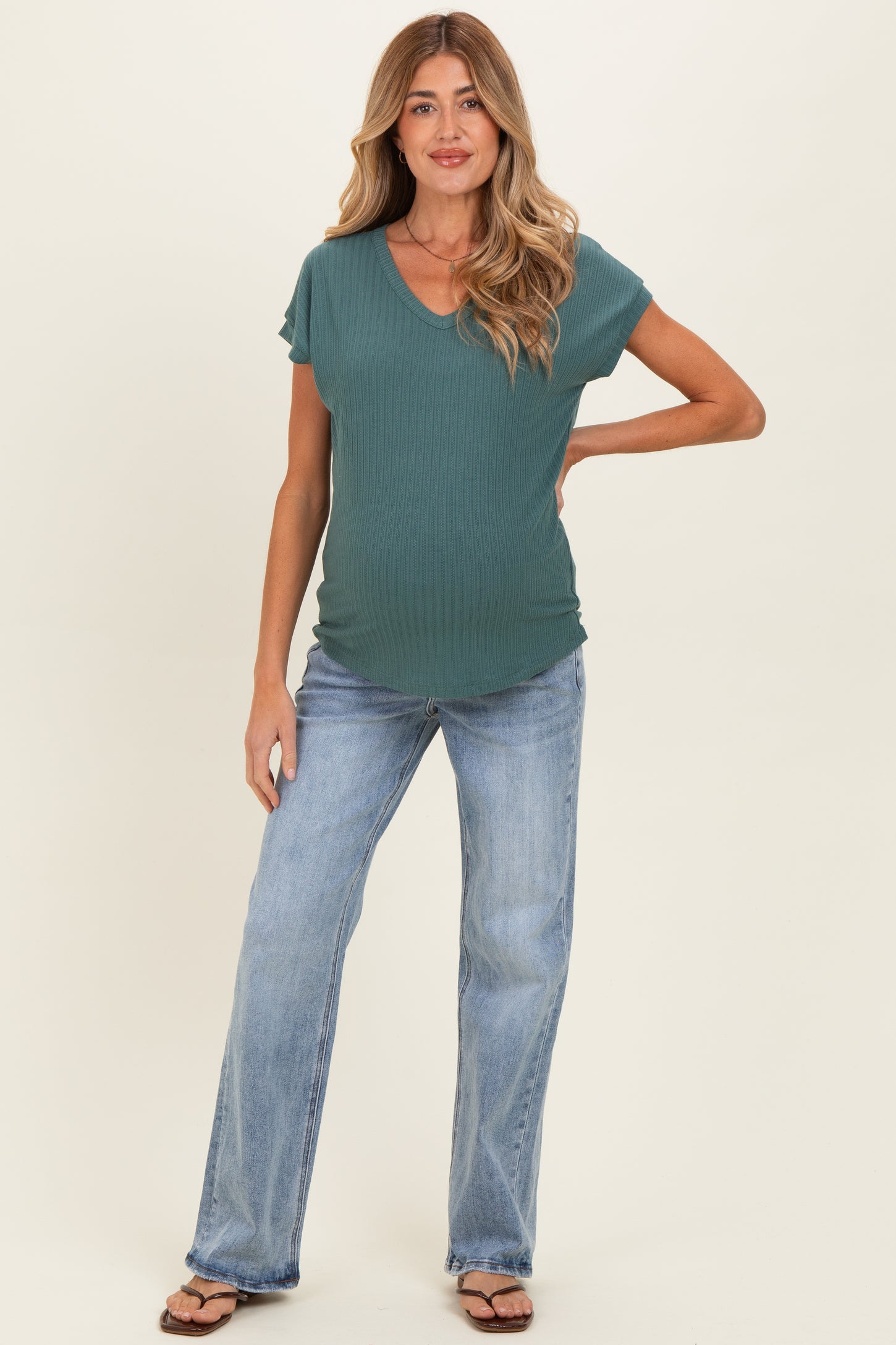 Blue Vintage Wash Slim Wide Leg Maternity Jeans