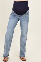Blue Vintage Wash Slim Wide Leg Maternity Jeans