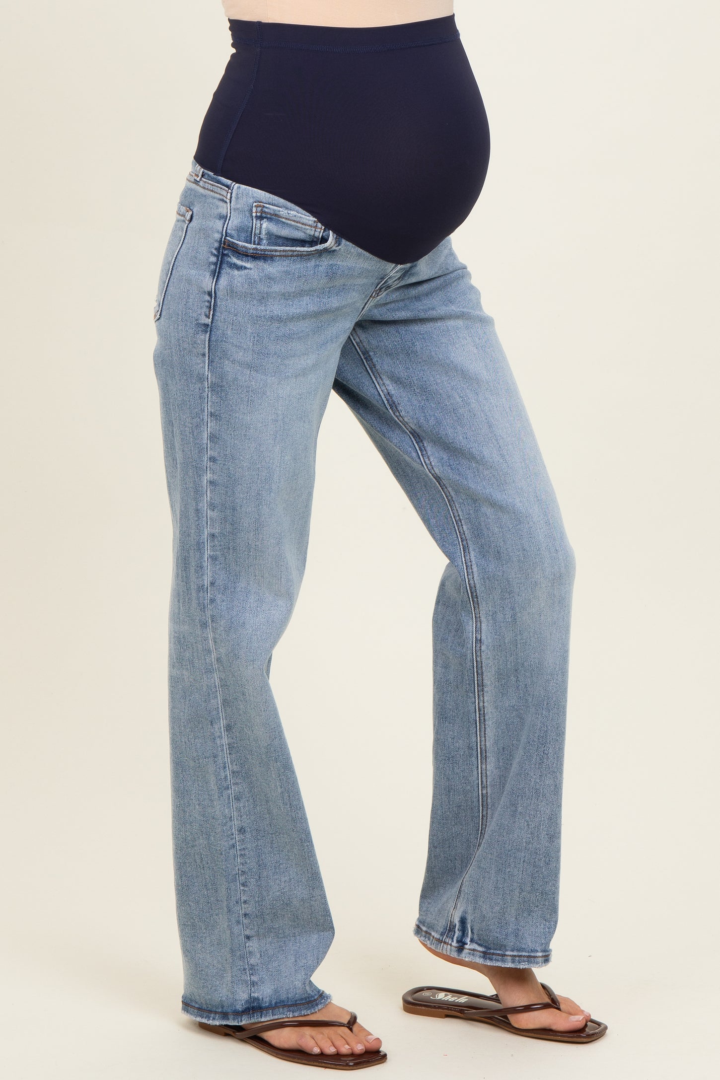 Blue Vintage Wash Slim Wide Leg Maternity Jeans
