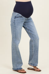 Blue Vintage Wash Slim Wide Leg Maternity Jeans