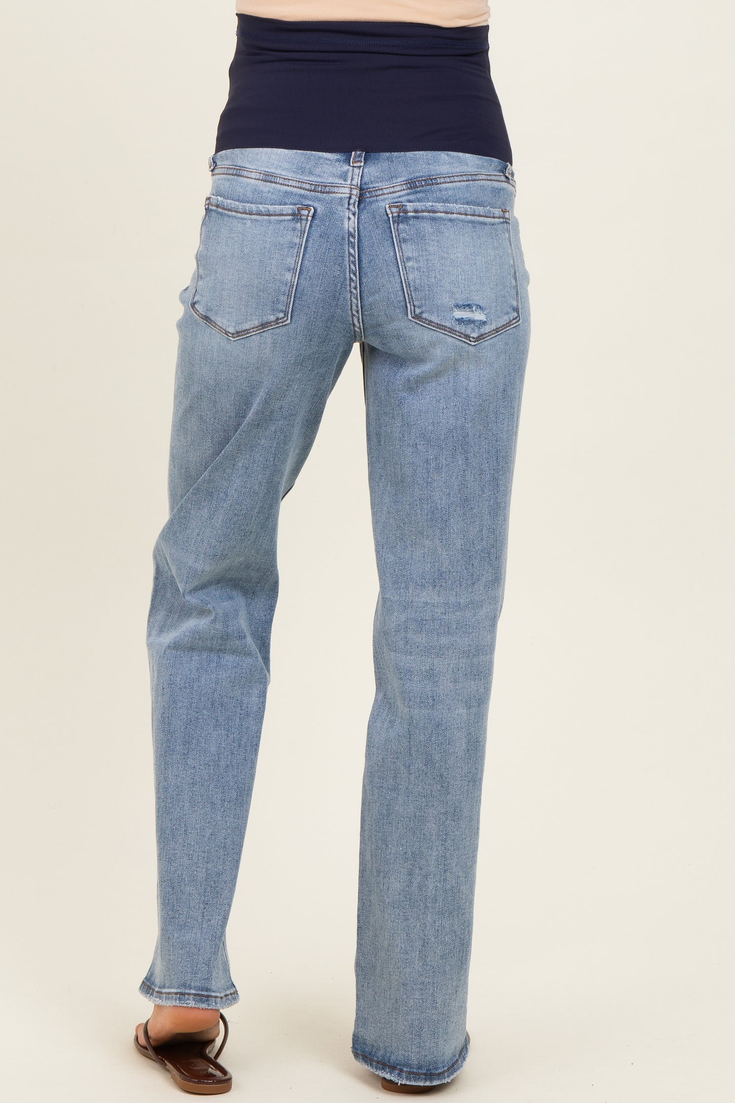 Blue Vintage Wash Slim Wide Leg Maternity Jeans