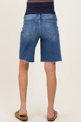 Navy Raw Hem Bermuda Maternity Jean Shorts