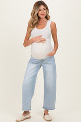 Light Blue Cropped Barrel Leg Maternity Jeans