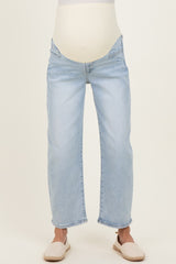 Light Blue Cropped Barrel Leg Maternity Jeans