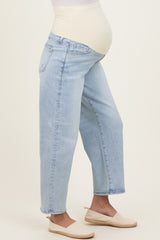 Light Blue Cropped Barrel Leg Maternity Jeans