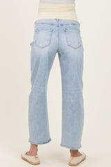 Light Blue Cropped Barrel Leg Maternity Jeans