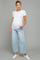 Light Blue Cropped Barrel Leg Maternity Jeans