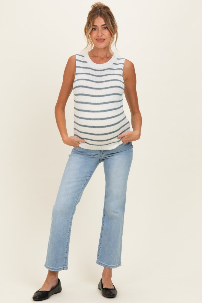 Light Blue Cropped Straight Leg Maternity Jeans
