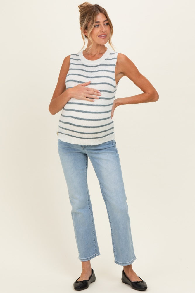Light Blue Cropped Straight Leg Maternity Jeans