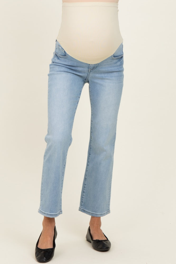 Light Blue Cropped Straight Leg Maternity Jeans