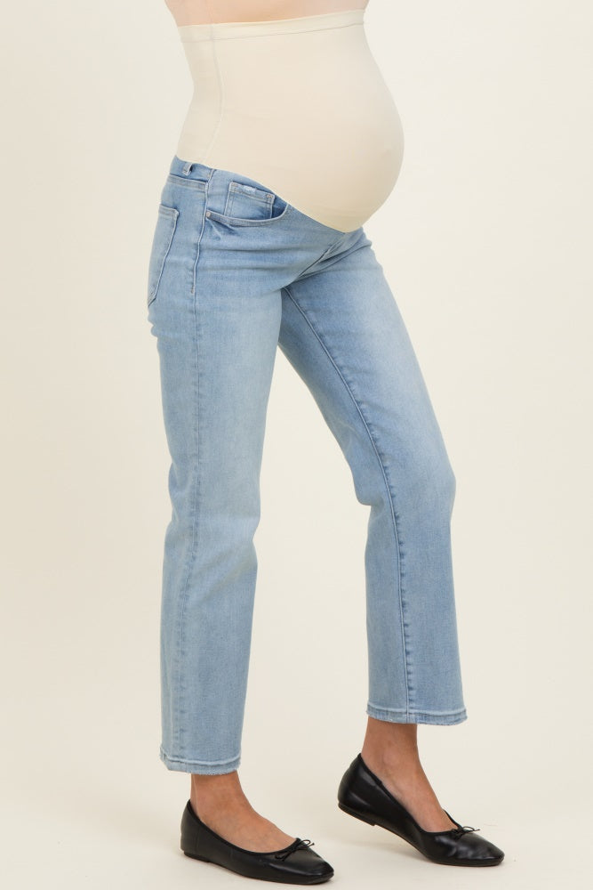 Light Blue Cropped Straight Leg Maternity Jeans