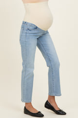 Light Blue Cropped Straight Leg Maternity Jeans