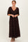 Brown Floral Mesh 3/4 Sleeve V-Neck Maxi Dress