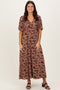 Mocha/Brown Floral Mesh 3/4 Sleeve V-Neck Maxi Dress