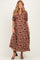 Mocha/Brown Floral Mesh 3/4 Sleeve V-Neck Maternity Maxi Dress