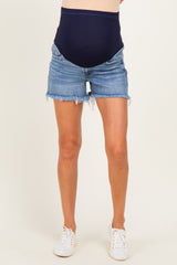 Blue Distressed Frayed Hem Maternity Jean Shorts