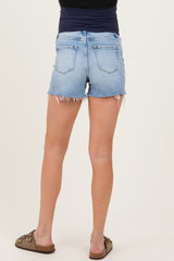 Blue Distressed Frayed Hem Maternity Denim Shorts
