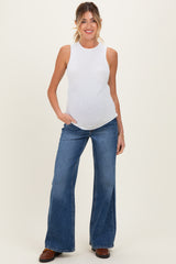 Navy Vintage Wash Wide Leg Maternity Jeans
