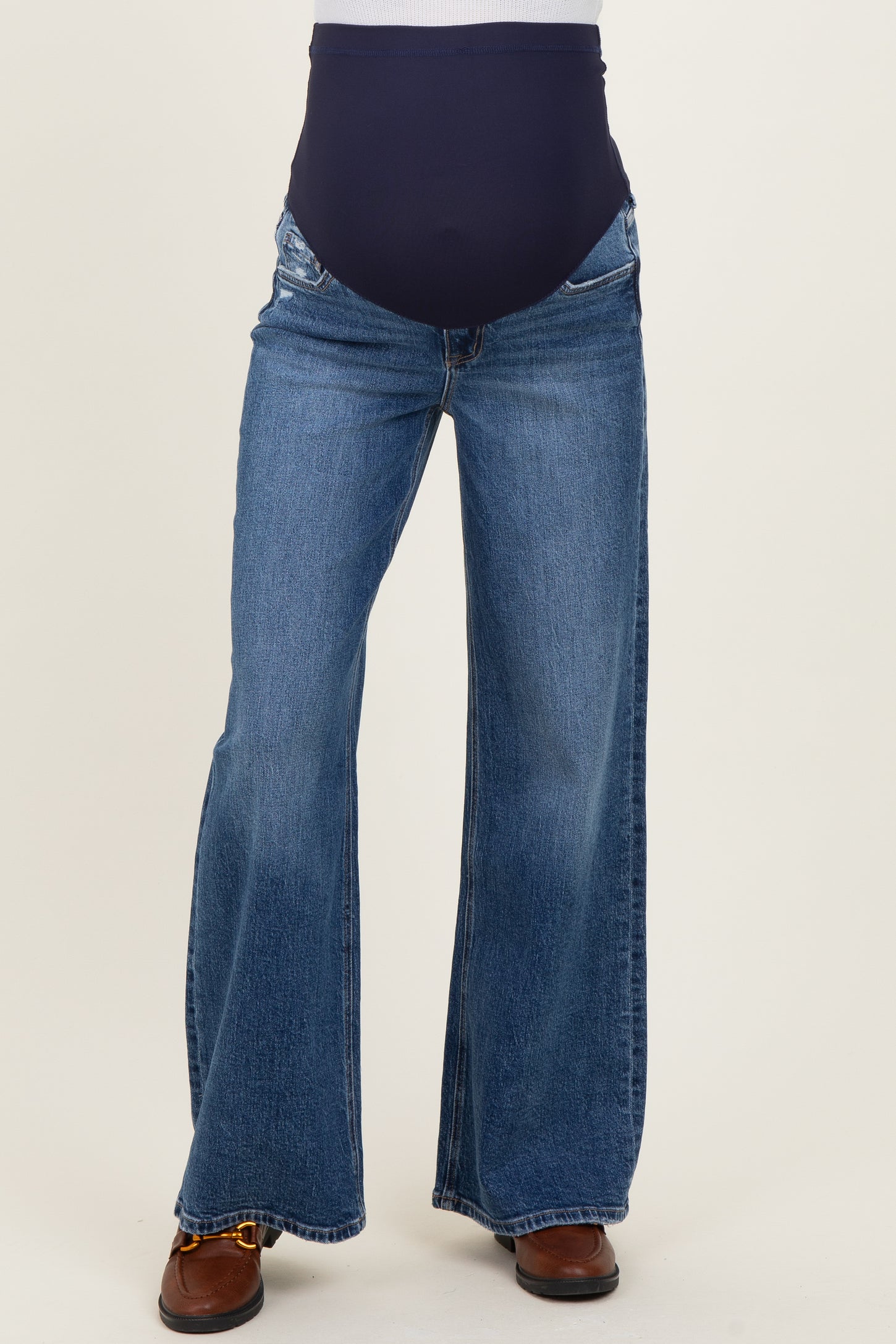 Navy Vintage Wash Wide Leg Maternity Jeans